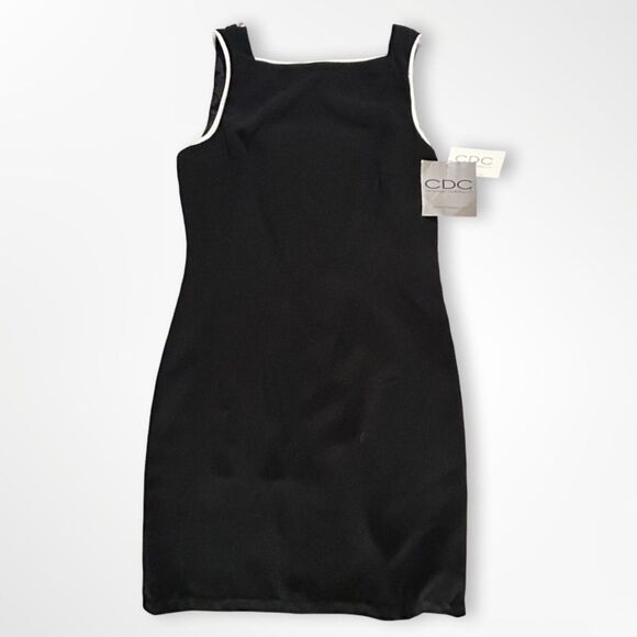 NWT VTG 90s Low Back, Sheath Dress, Black with White Trim, sz 10 - Picture 2 of 7